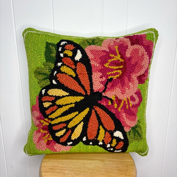 Plow & Hearth Other - 🦋Plow & Hearth Needlepoint Latch Hook Pillow Butterfly Summer Decor Vintage Look